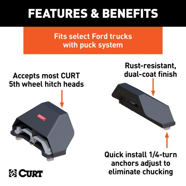 CURT Puck System 5th Wheel Legs, Select Ford F-250, F-350, F-450, 8' Bed, 24K - 16017 - Image 2