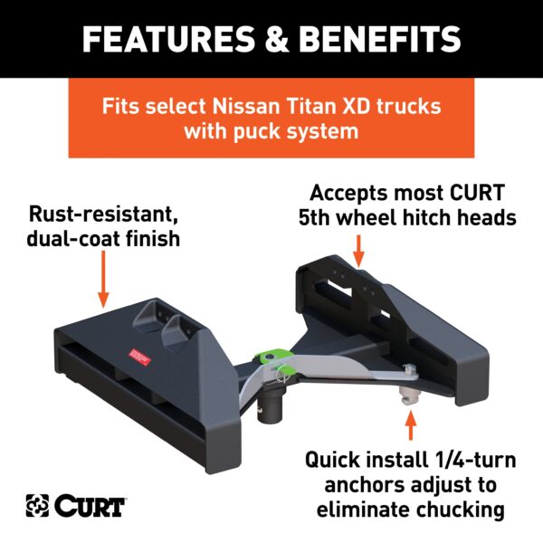 CURT Puck System 5th Wheel Legs, Select Nissan Titan XD, 8' Bed, 20K - 16026 - Image 2