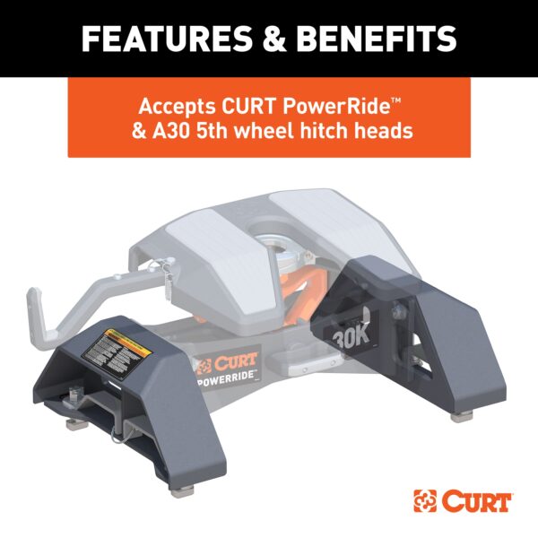 CURT Puck 5th Wheel Legs, Select Silverado, Sierra HD, 8' Bed, 30K, Teridium Grey - 16030 - Image 3