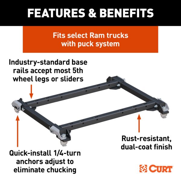 CURT Puck System 5th Wheel Adapter with Rails, Select Ram 2500, 3500 - 16042 - Image 2