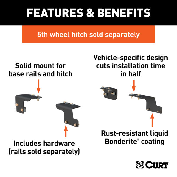 CURT Custom 5th Wheel Brackets, Select Toyota Tundra, 6.5' Bed (No Extended Crew Cab) - 16468 - Image 2