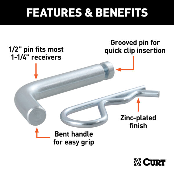 CURT 1/2" Hitch Pin with Groove (1-1/4" Receiver, Zinc) - 21403 - Image 2