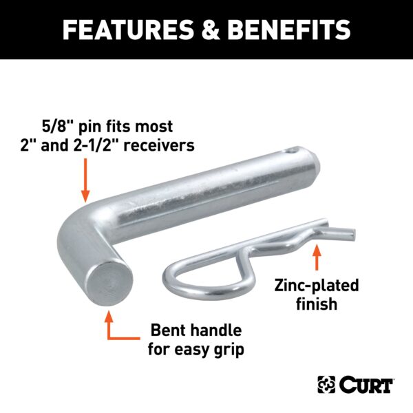 CURT 5/8" Hitch Pin (2" or 2-1/2" Receiver, Zinc, Packaged) - 21581 - Image 2