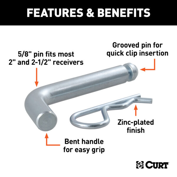 CURT 5/8" Hitch Pin with Groove (2" or 2-1/2" Receiver, Zinc) - 21582 - Image 2