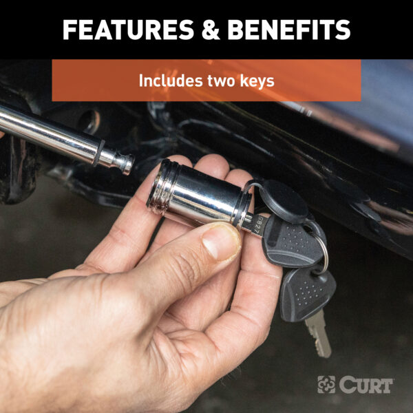 CURT 1/2" Hitch Lock (1-1/4" Receiver, Barbell, Chrome) - 23501 - Image 6