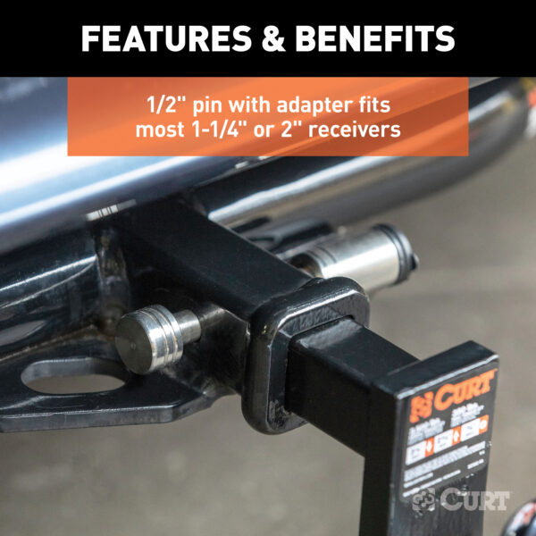CURT 1/2" Hitch Lock with 5/8" Adapter (1-1/4" or 2" Receiver, Barbell, Stainless) - 23517 - Image 3