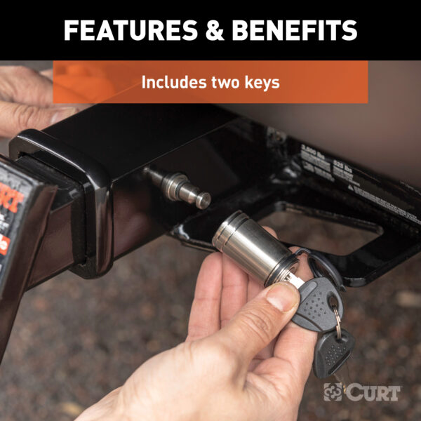 CURT 1/2" Hitch Lock with 5/8" Adapter (1-1/4" or 2" Receiver, Barbell, Stainless) - 23517 - Image 7