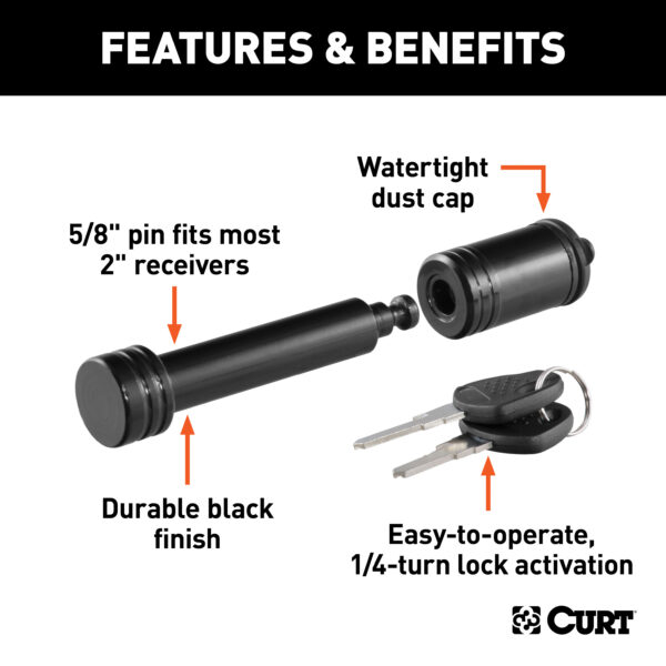 CURT 5/8" Hitch Lock (2" Receiver, Barbell, Black) - 23518 - Image 2
