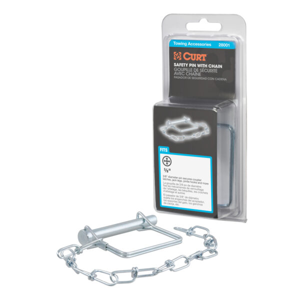 CURT 3/8" Safety Pin with 12" Chain (2-3/4" Pin Length, Packaged) - 28001