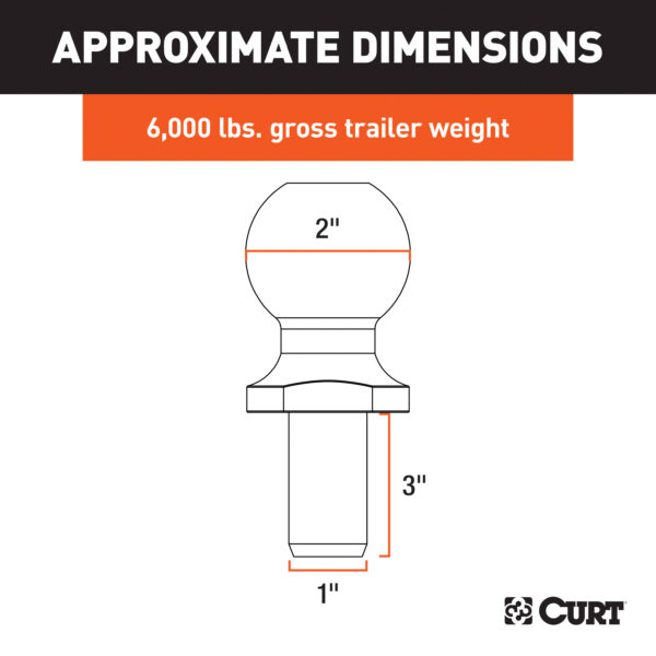 CURT 2" Trailer Ball (1" x 3" Shank, 6,000 lbs., Chrome) - 40020 - Image 3