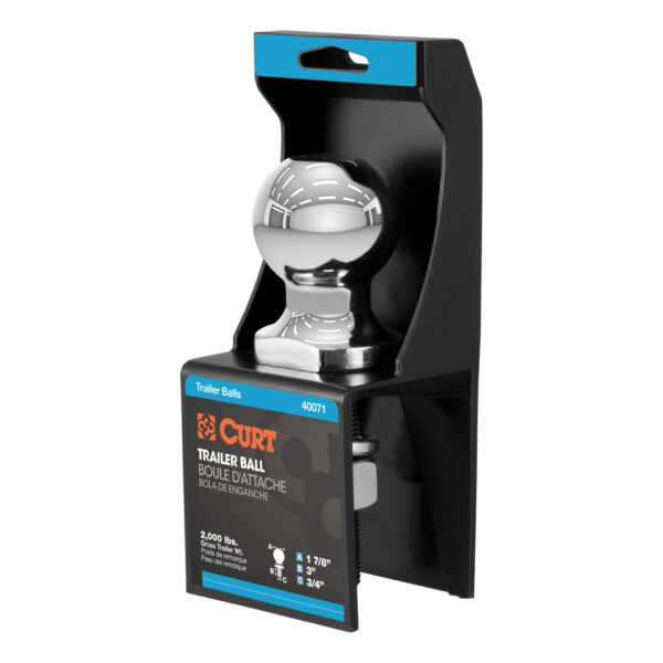 CURT 1-7/8" Trailer Ball (3/4" x 3" Shank, 2,000 lbs., Chrome, Packaged) - 40071