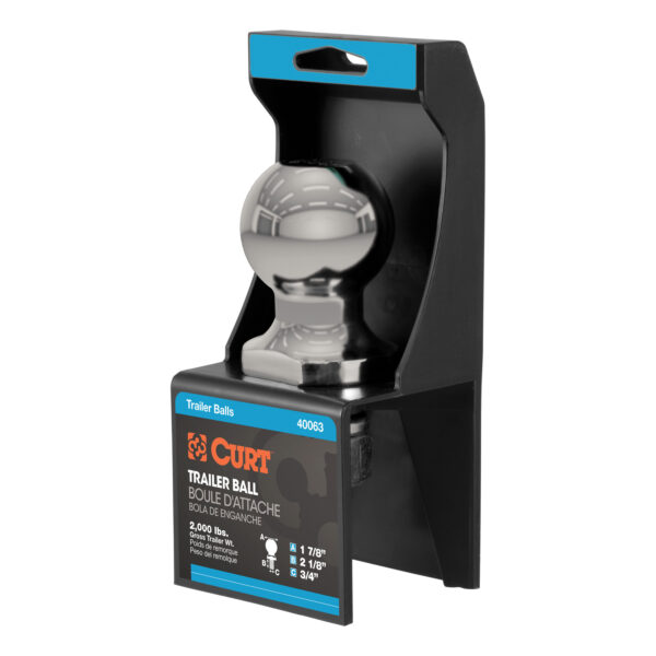 CURT 1-7/8" Trailer Ball (3/4" x 2-1/8" Shank, 2,000 lbs., Stainless, Packaged) - 40080