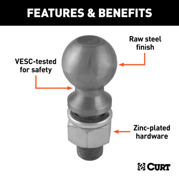 CURT 2-5/16" Trailer Ball (1-1/4" x 2-5/8" Shank, 25,000 lbs., Raw Steel) - 40086 - Image 2