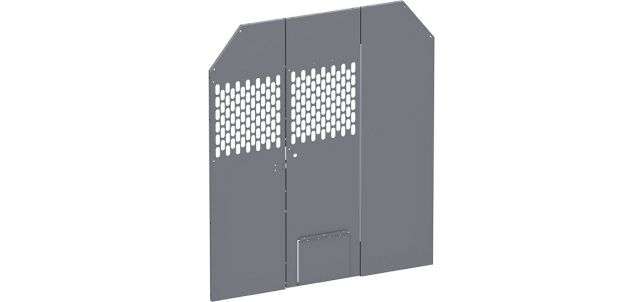 Steel partition in a cargo van, one of the best work van security upgrades for hiding gear and boosting safety.