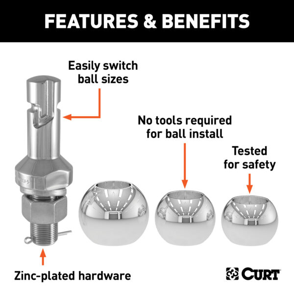 CURT Switch Ball Trailer Ball Set (1-7/8", 2" & 2-5/16" Balls, 1" x 2-1/4" Shank) - 42225 - Image 2