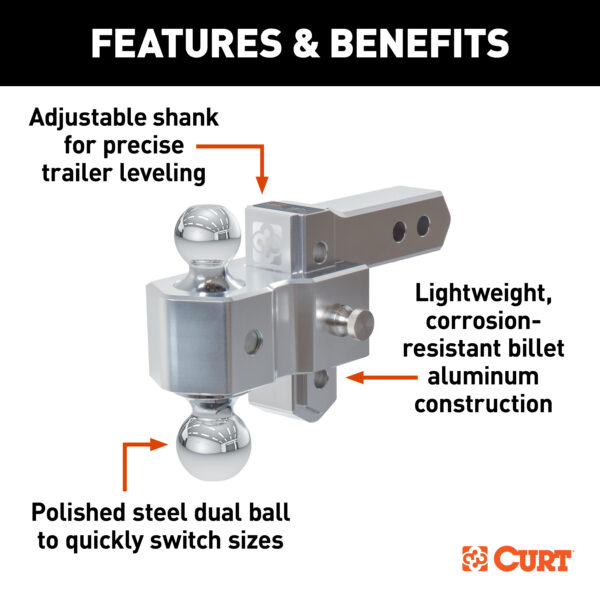 CURT AlumaLite Adjustable Aluminum Hitch with Dual Ball, 3-1/2" Drop - 45364 - Image 2