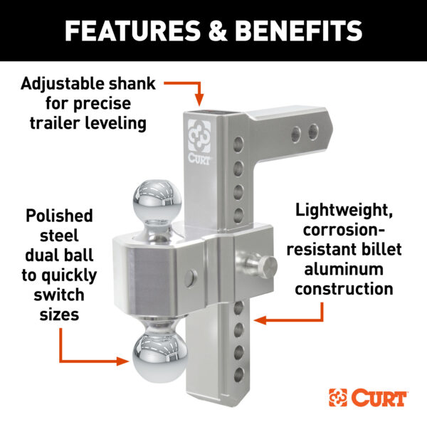 CURT AlumaLite Adjustable Aluminum Hitch with Dual Ball, 9-1/2" Drop - 45366 - Image 2