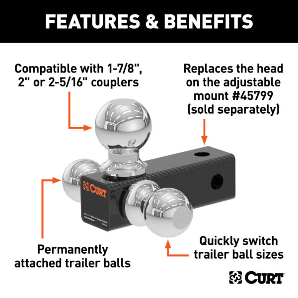 CURT Replacement Adjustable Tri-Ball Head for #45799 - 45800 - Image 2