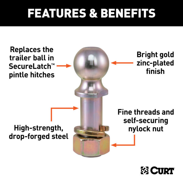 CURT Replacement SecureLatch 2" Pintle Ball (10,000 lbs, 1-1/4" Shank) - 48420 - Image 2