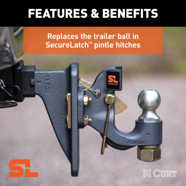 CURT Replacement SecureLatch 2" Pintle Ball (10,000 lbs, 1-1/4" Shank) - 48420 - Image 3