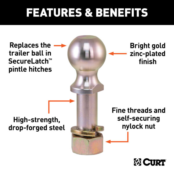 CURT Replacement SecureLatch 2-5/16" Pintle Ball (14,000 lbs, 1-1/4" Shank) - 48430 - Image 2