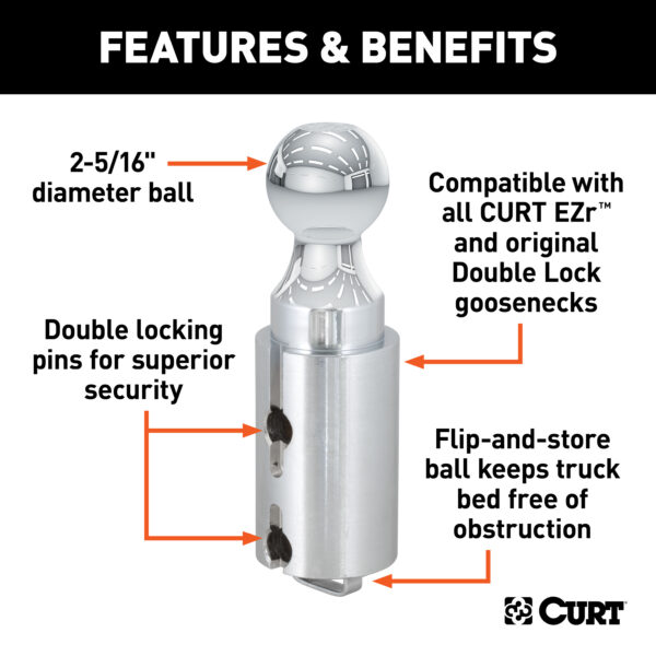 CURT Double Lock 2-5/16" Gooseneck Ball - 60616 - Image 2