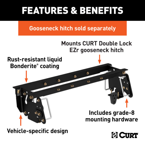 CURT Double Lock EZr Gooseneck Installation Brackets, Select Dodge, Ram 2500, 3500 - 60660 - Image 2