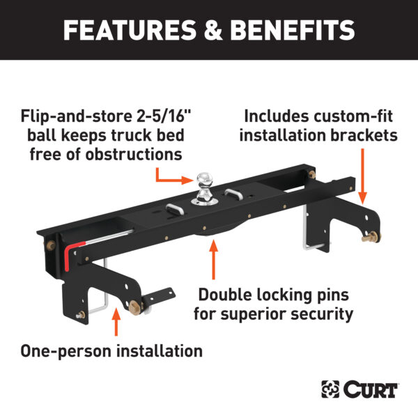 CURT Double Lock EZr Gooseneck Hitch Kit with Brackets, Select Silverado, Sierra - 60681 - Image 2