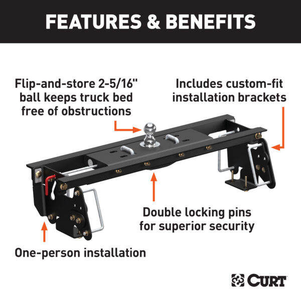 CURT Double Lock EZr Gooseneck Hitch Kit with Brackets, Select Dodge, Ram 2500, 3500 - 60682 - Image 2
