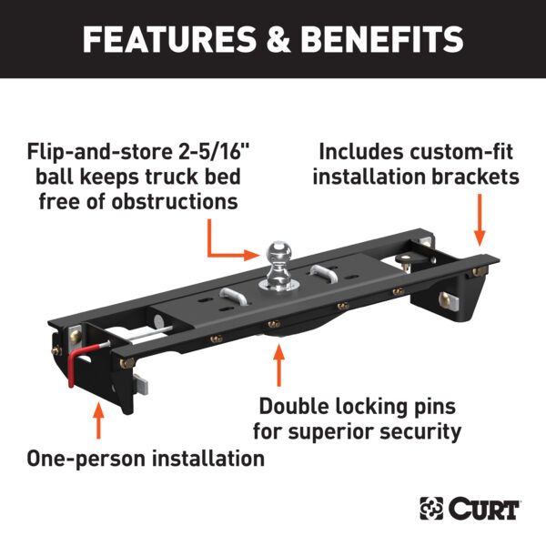 CURT Double Lock EZr Gooseneck Hitch Kit with Brackets, Select Ford F-250, F-350 - 60683 - Image 2