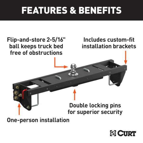 CURT Double Lock EZr Gooseneck Hitch Kit with Brackets, Select Silverado, Sierra HD - 60690 - Image 2