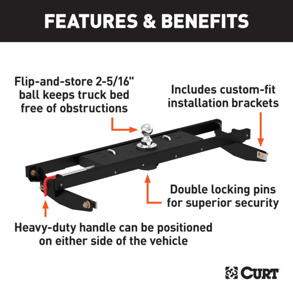 CURT Double Lock Gooseneck Hitch Kit w/ Brackets, Select Silverado, Sierra 2500, 3500 - 60710 - Image 2
