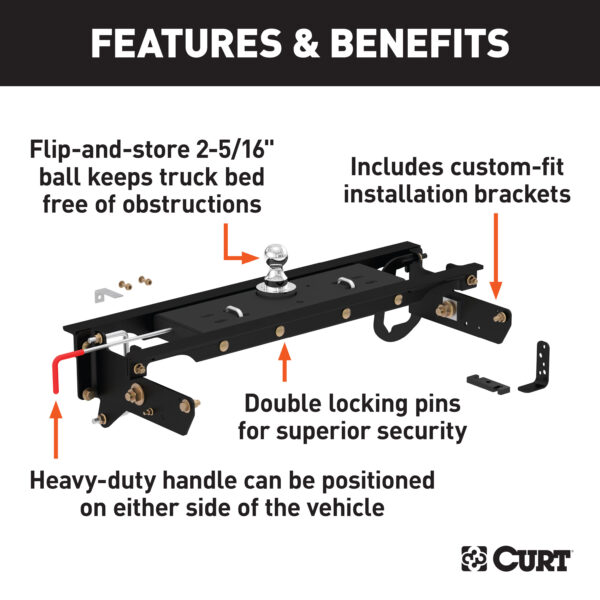 CURT Double Lock Gooseneck Hitch Kit with Brackets, Select Ford F-250, F-350, F-450 - 60720 - Image 2