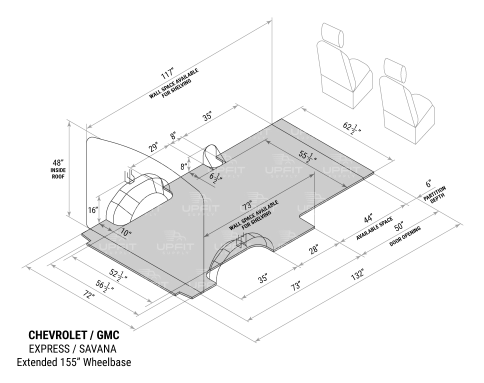 Chevrolet Express (Extended WB) Interior Cargo Measurements Upfit Supply