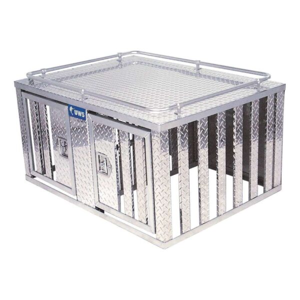 UWS Bright Aluminum 48" X 48" Double-Door Dog Box With Divider